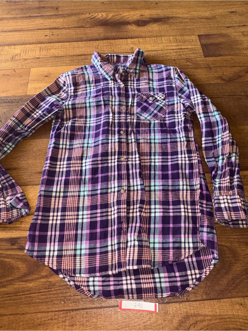 Cat & Jack Girls Purple Plaid Long Sleeve Button-Down Shirt Size Large (10/12)